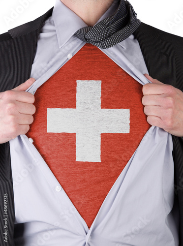Photo: Business man with Swiss flag t-shirt Business man with Swiss flag t-shirt