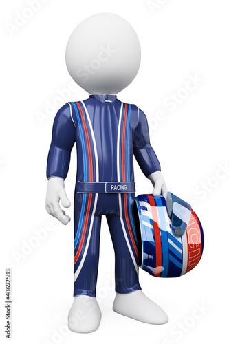 Illustration: 3D white people. Racing driver 3D white people. Racing driver