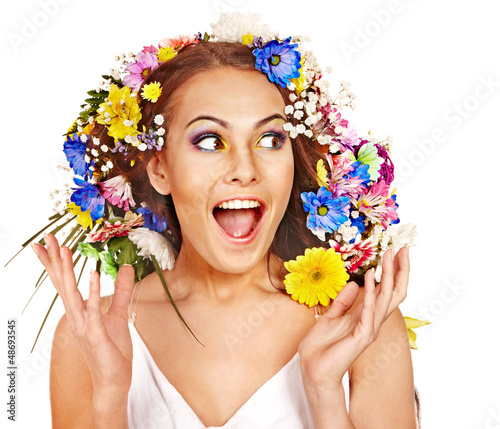 Photo: Happy woman with flower. Happy woman with flower.