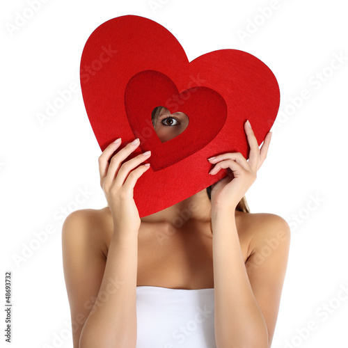 Photo: beautiful girl with heart, valentine day beautiful girl with heart, valentine day