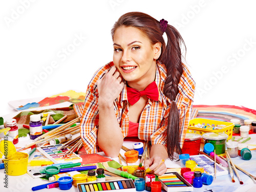 Photo: Artist woman with paint palette. Artist woman with paint palette.