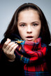 Photo: sick girl is taking cough syrup. medicine sick girl is taking cough syrup. medicine