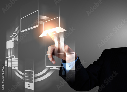 Illustration: hand pushing on a touch screen hand pushing on a touch screen