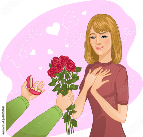 Vector: Young girl becomes present from a man Young girl becomes present from a man