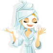 Cute girl with a cosmetic mask on her face in bathrobe