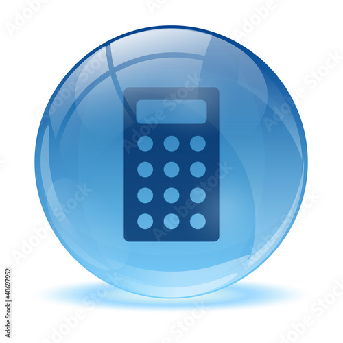 Vector: 3D glass sphere and calculator icon 3D glass sphere and calculator icon