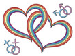 Rainbow hearts with gay symbols.Vector isolated on white