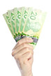 Hand Holding New Canadian Twenty Dollar Bills Isolated