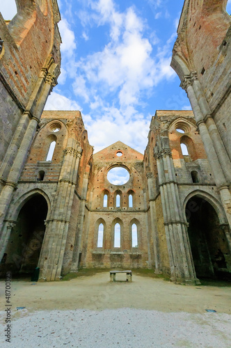 Photo: Saint or San Galgano Abbey Church ruins. Tuscany, Italy Saint or San Galgano Abbey Church ruins. Tuscany, Italy