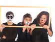 geschwister mit panda, hund und katze schminke