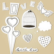 Vector set of hand-drawn scrap Valentines Day design elements