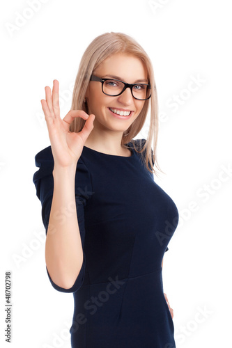 Photo: Beautiful girl gesturing OK Beautiful girl gesturing OK