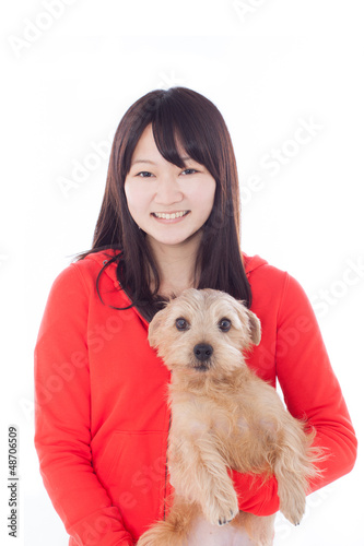 Photo: 犬を抱いた女の子 犬を抱いた女の子