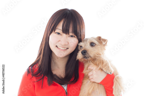 Photo: 小犬を抱いた女の子 小犬を抱いた女の子