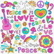 Peace Love Music and Dove Notebook Doodles Vector Set