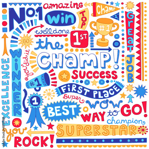 Vector: Sports Champion Winner Trophy Word Doodles Vector Set Sports Champion Winner Trophy Word Doodles Vector Set