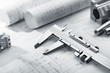 caliper on blueprint