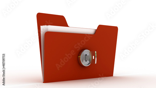 Illustration: computer folder with key. Isolated 3d image computer folder with key. Isolated 3d image