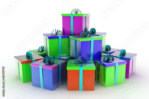 Illustration: Stack of gift boxes 3d render Stack of gift boxes 3d render