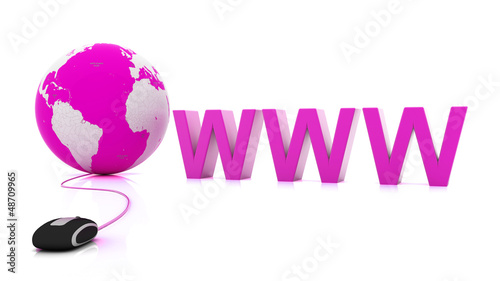 Illustration: Internet symbol www connected to a mouse Internet symbol www connected to a mouse