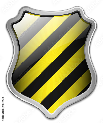 Vector: Vector Protection Icon - Glossy Black and Yellow Shield Vector Protection Icon - Glossy Black and Yellow Shield