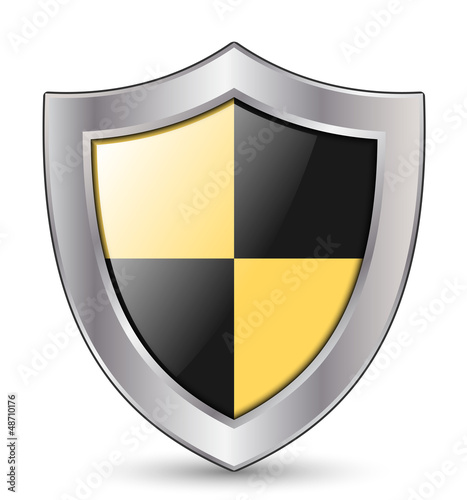 Vector: Vector Protection Icon - Glossy Black and Yellow Shield Vector Protection Icon - Glossy Black and Yellow Shield