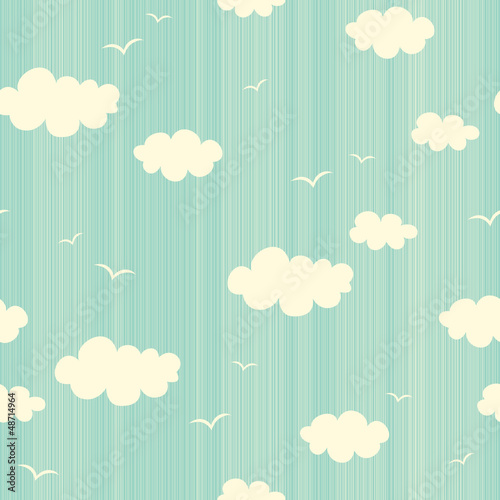  seamless pattern with clouds and birds