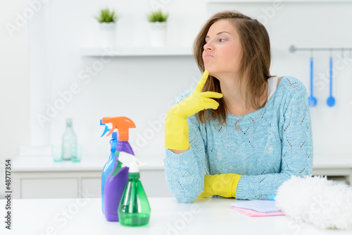 Photo: hausfrau mit reinigungsmittel hausfrau mit reinigungsmittel