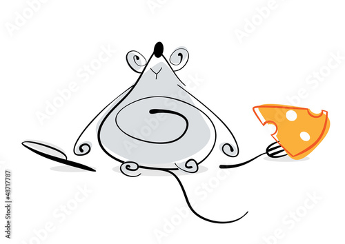 Illustration: Plump mouse eating cheese. Illustration Plump mouse eating cheese. Illustration