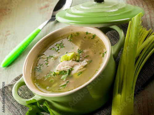 Photo: soup with chicken and leek soup with chicken and leek