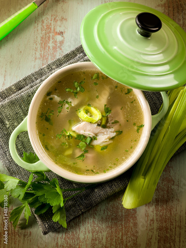 Photo: soup with chicken and leek soup with chicken and leek