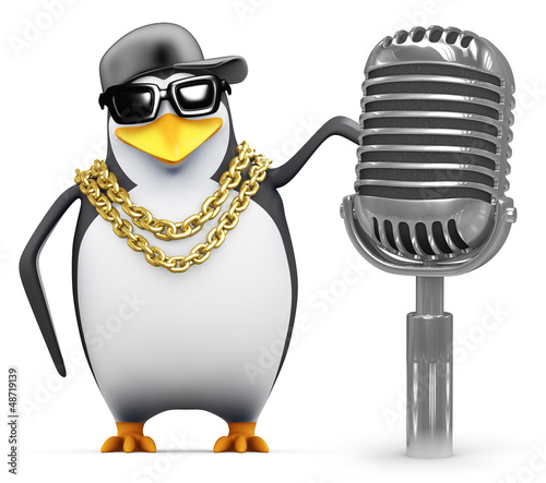 Illustration: Penguin rapper uses a retro microphone Penguin rapper uses a retro microphone
