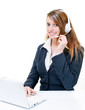 Photo: Smiling attractive woman on line in help desk Smiling attractive woman on line in help desk