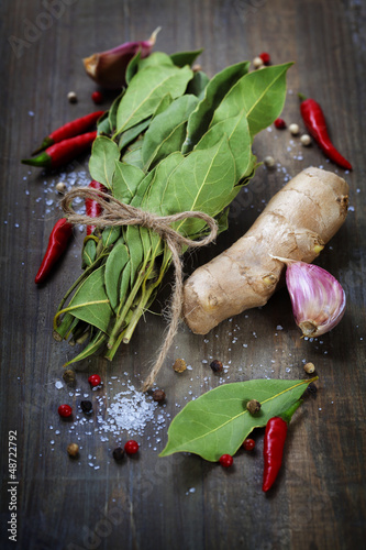 Photo: spices on a wooden board spices on a wooden board