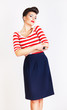 cute attractive woman in striped t-shirt