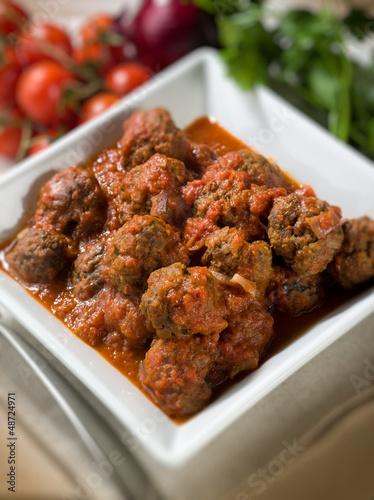 Photo: meatballs with tomato sauce, selective focus meatballs with tomato sauce, selective focus