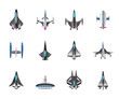 Different spaceships in flight - vector illustration