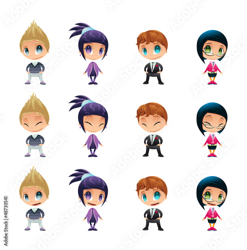 Vector: Characters with normal - blinked eyes - open mouth positions. Characters with normal - blinked eyes - open mouth positions.
