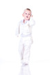 Little businessman in a business suit with phone in hand