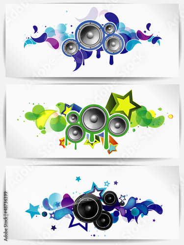 Vector: Set of musical grunge backgrounds with subwoofer Set of musical grunge backgrounds with subwoofer