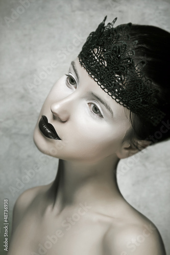 Photo: Beautiful Brunette Fashion Model with Black Lips Make-up Beautiful Brunette Fashion Model with Black Lips Make-up