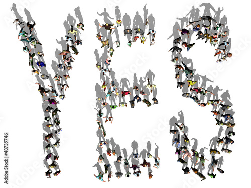 Illustration: Crowd of people say Yes, Voting, Demonstration Crowd of people say Yes, Voting, Demonstration