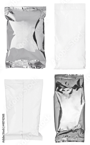 Photo: white silver aluminum paper bag package food template white silver aluminum paper bag package food template