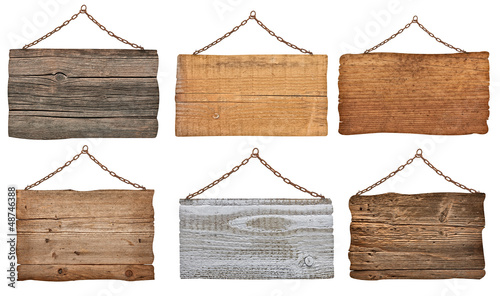 Photo: wooden sign with chain hanging background message wooden sign with chain hanging background message
