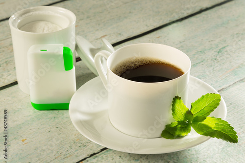 Photo: Coffee with stevia sweetener Coffee with stevia sweetener