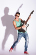 model rocking on a guitar