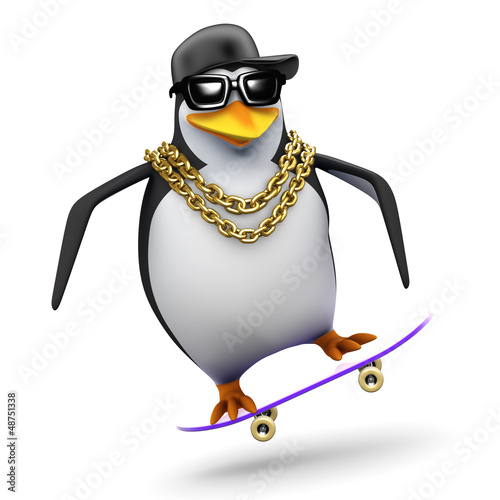 Illustration: Penguin rapper flips his skateboard Penguin rapper flips his skateboard