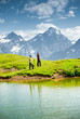 Hiker near the mountain lake