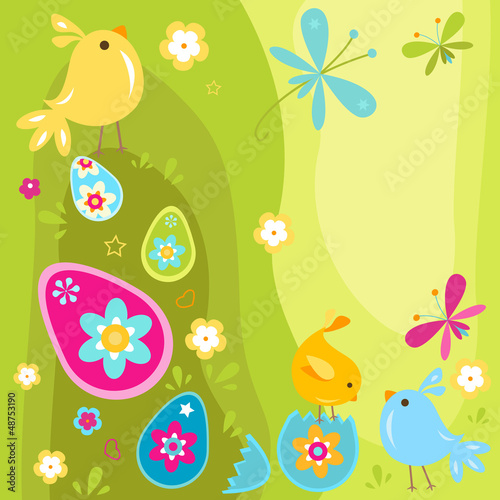 Vector: easter chicks and eggs easter chicks and eggs