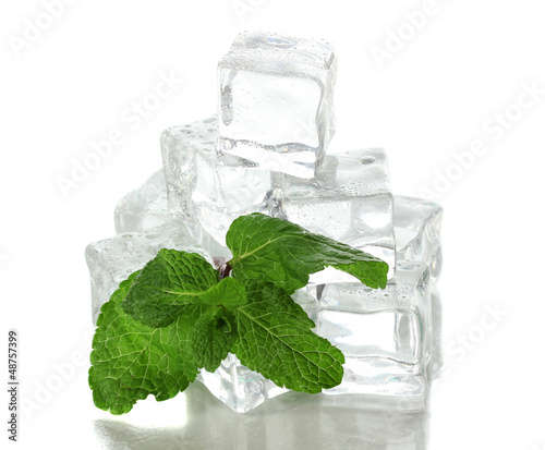 Photo: Ice with mint isolated on white Ice with mint isolated on white